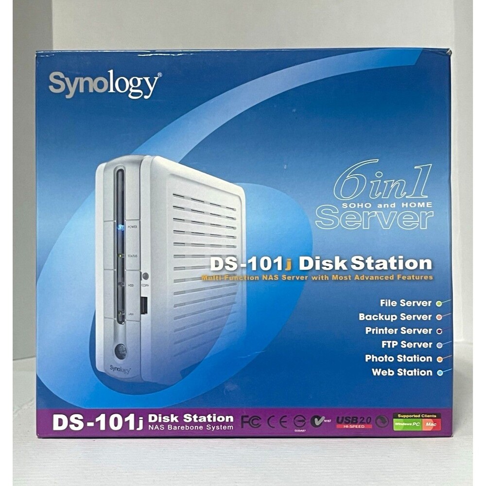 Synology DiskStation DS-101j 1-Bay NAS USB 2.0 Ethernet 3.5in HDD Barebone 6in1